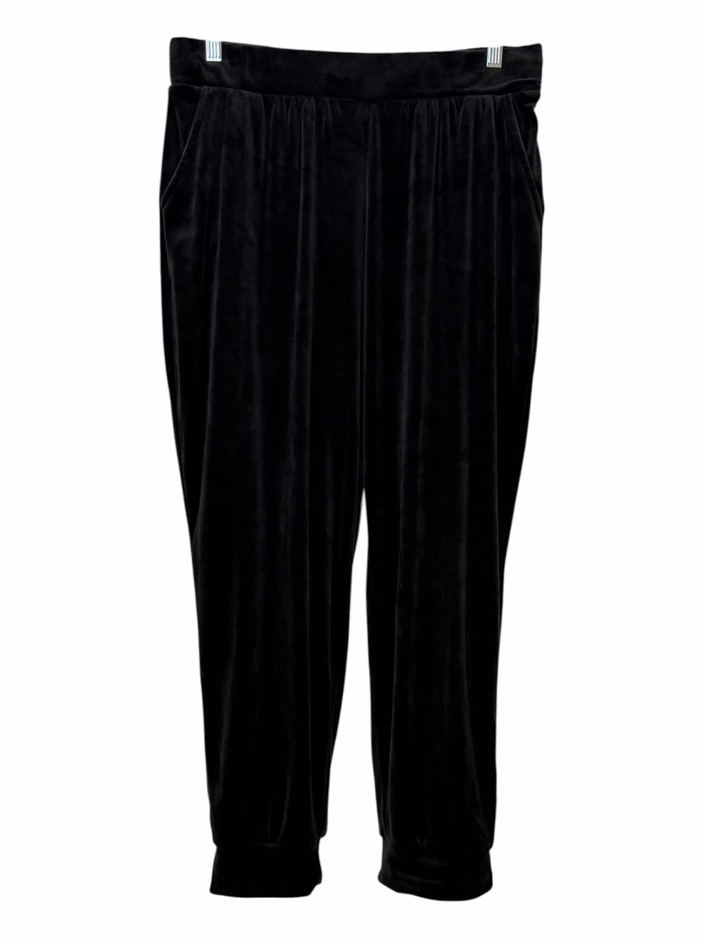 Magaschoni Womens Sz XL Black Velvet Jogger Pants Pockets Relaxed Casual Soft